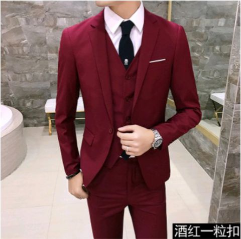 Bộ đồ vest nam mùa xuân và mùa thu tự trồng ba mảnh chú rể váy cưới chú rể phù hợp với bộ đồ chuyên nghiệp vest nam đẹp