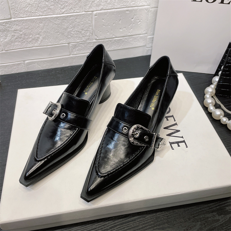 Trendy Brand 2026 Autumn and Winter New European and American Style Chunky Heel Pointed Toe Single Shoes for Women, Mid-Heel Retro Elegant Professional Women's High Heels