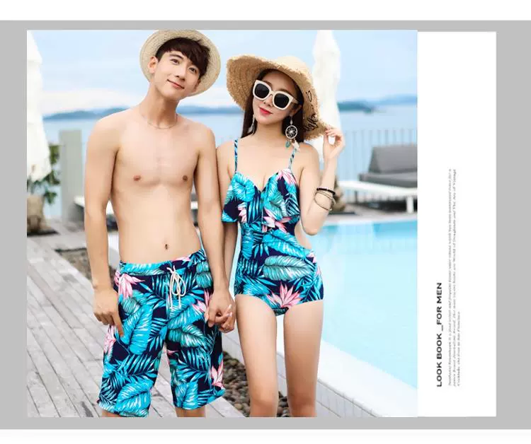 Bộ đồ bơi gợi cảm của cặp đôi Xiêm Quần Halter nữ phủ kín Quần bikini đi biển Hàn Quốc Spa nhỏ nước hoa Cặp đôi đồ bơi