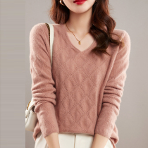 Autumn and Winter Simple Cashmere Sweater V-collar Sleeve Hollow-sleeve Breakout Sweater