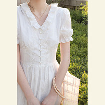 2022 Summer new womens style first love sweetness white long dress dolls collar foam sleeves cashew sweaty dress