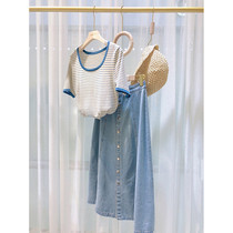 2022 Summer new womens mini-scented wind denim suit foreign air weight reduction senior sense lukewarm wind chilly dress