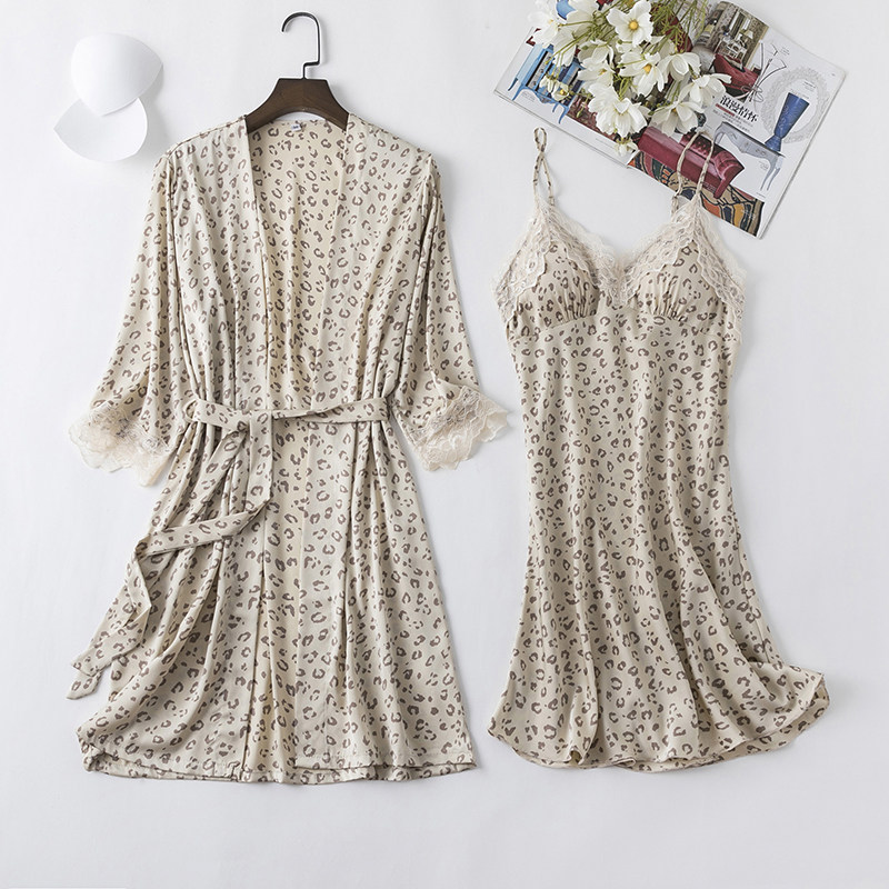 Сексуальная летняя тонкая пижама, шелковый банный халат, комплект, топ с чашечками, эффект подтяжки 