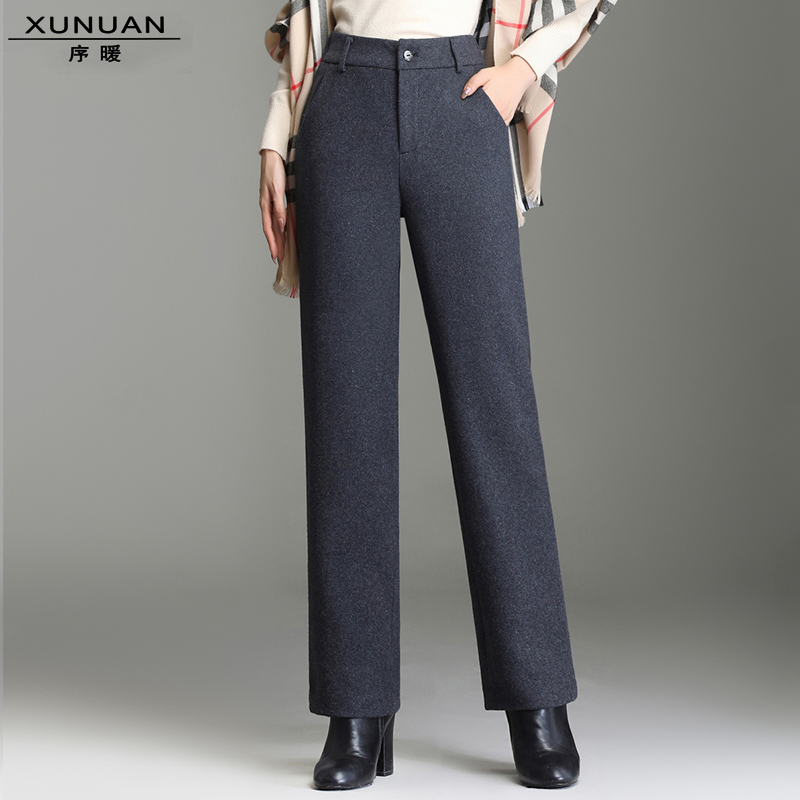 Wool Broadlegged Pants Woman 2021 New autumn Winter Relaxed Display Slim Pendant Sensation High Waist Pituitary Thickening Straight Drum Long Pants