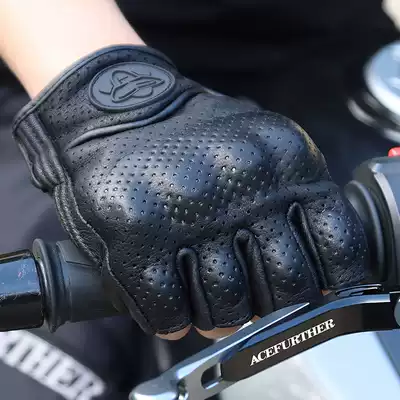 Four Seasons Locomotive Rider Leather Gloves Locomotive Winter Windproof and Warm Touch Screen Full Finger Leather Men