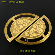  New Chinese style handle Pure copper carving Brass wardrobe door drawer handle Solid wood door furniture all copper handle carving