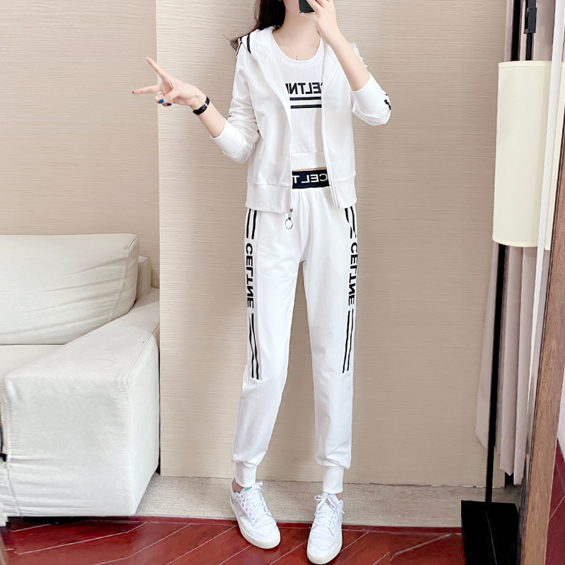 Sports Casual Suit Women's Spring Autumn 2022 New Fashion Han Edition Loose Foreign Pie Slimmer Wear and skinny sweatshirt Three sets