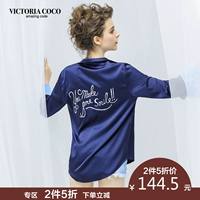 VICTORIACOCO bạc chủ đề thêu áo satin đường ống phụ nữ mặc một bộ đồ ngủ đơn màu va chạm TP37 bộ đồ ngủ 2 dây