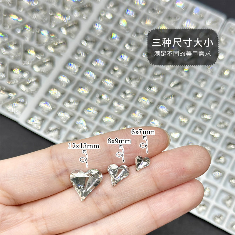 Trendy Asymmetrical Heart-Shaped Nail Art Rhinestones, Transparent White Super Shiny Heart-Shaped Rhinestones, Nail Decorations, Various Sizes of Heart Shapes, Popular Nail Art Decorations