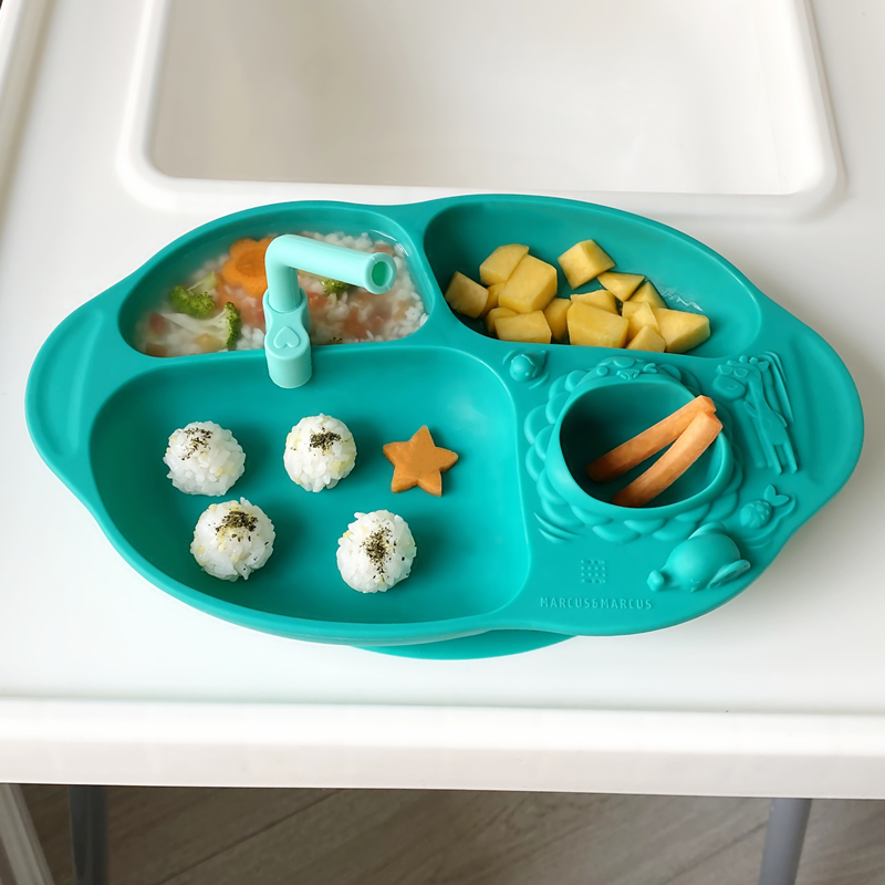 Marcus silicone plate sucker dish-free anti-wrecking baby child eating training tableware kit