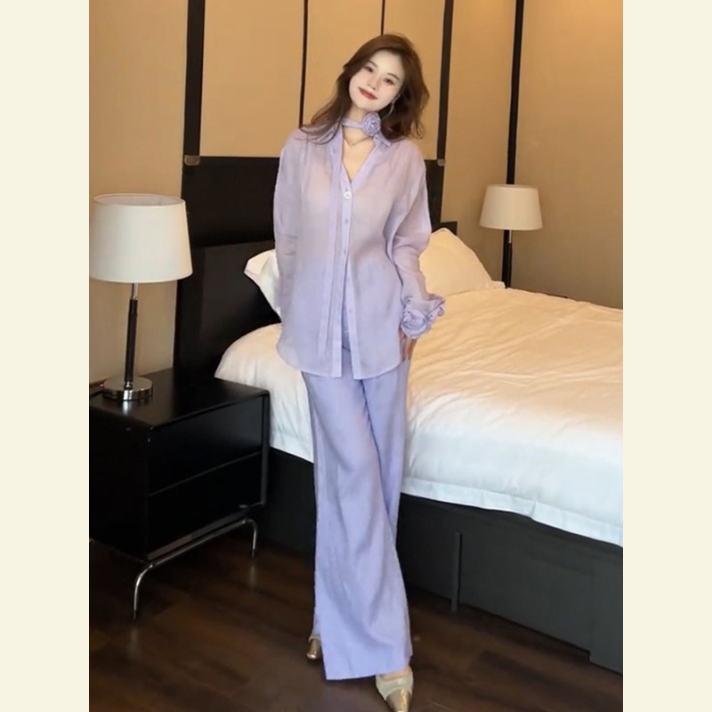 2026 Super Trendy Summer Outfit, a Complete Set of Cool and Stylish High-End, Super Pretty and Unique Purple Suit Pants