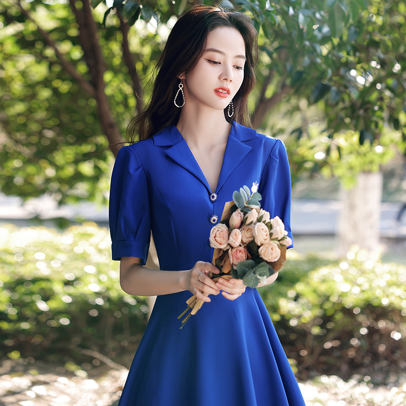 Petite Evening Dress with a Light Luxury Vibe, Suitable for Graduation, Coming-Of-Age Ceremonies, and Everyday Wear, Klein Blue Dress Petite Evening Dress with a Light Luxury Vibe, Suitable for Graduation, Coming-Of-Age Ceremonies, and Everyday Wear, Klein Blue Dress