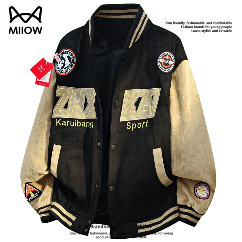 Catman Japanese-Style Trendy Brand Large-Size Heavy-Duty Embroidered High-End Baseball Jacket Suede Coat Spring and Autumn American-Style Jacket for Men
