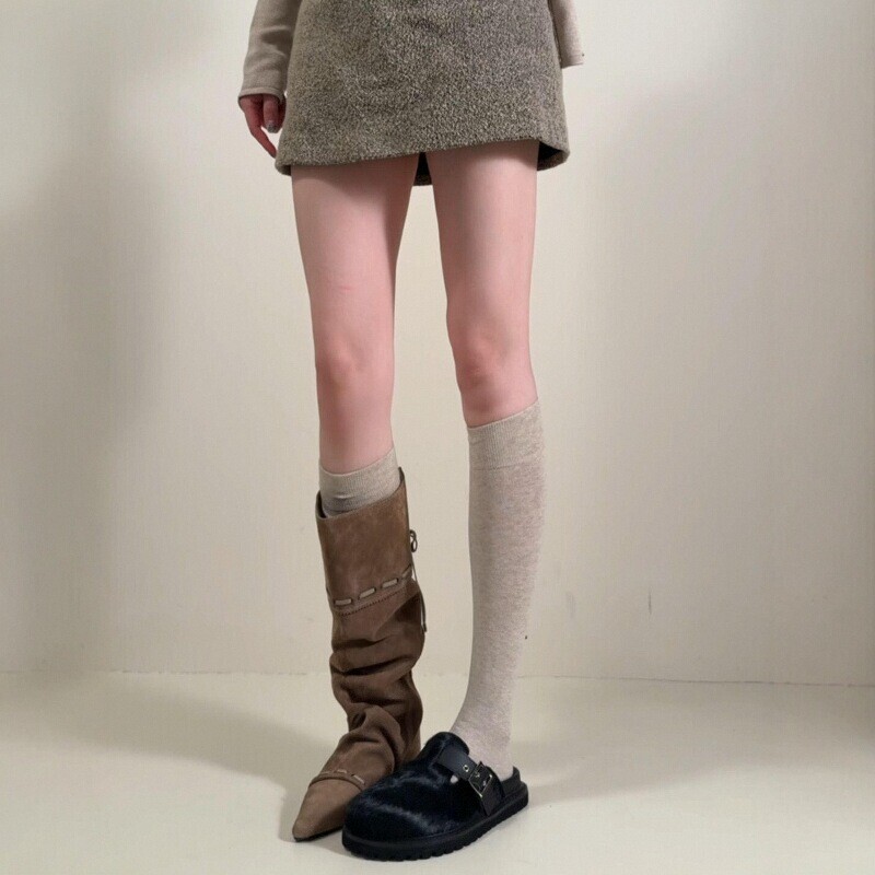 The Oatmeal Color Is Too Old Money! It Goes so Well with a Gentle Look! Women's Calf-Length Socks, Boot Socks, Long Socks That Make You Look Slimmer