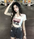 Сексуальная летняя футболка, короткий гидролат, большой размер, на шнурках, V-образный вырез