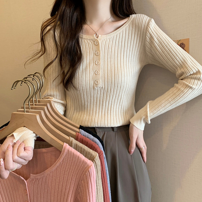 taobao agent Demi-season long-sleeve, knitted sweater, T-shirt, top, plus size, 2022 collection, fitted, long sleeve