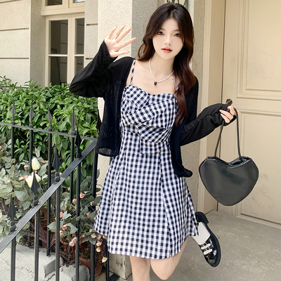 taobao agent Autumn skirt, plaid dress, cardigan, plus size