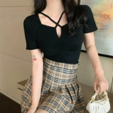 Летняя дизайнерская приталенная сексуальная короткая футболка с коротким рукавом, большой размер, тренд сезона, квадратный вырез