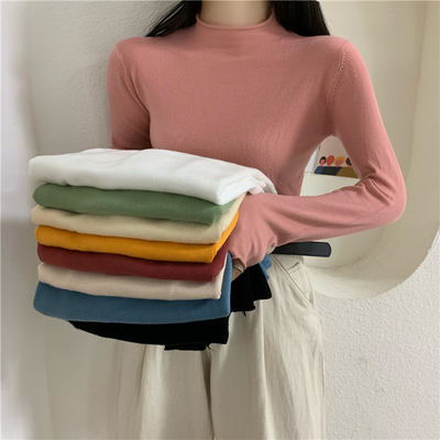 taobao agent Fitted top, long-sleeve, knitted bottom shirt, spring sweater, plus size, high collar, trend of season, city style