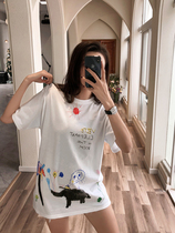 2021 New Tide brand short sleeve T-shirt female bf wind loose cartoon letter printing Net red same coat female summer T-shirt