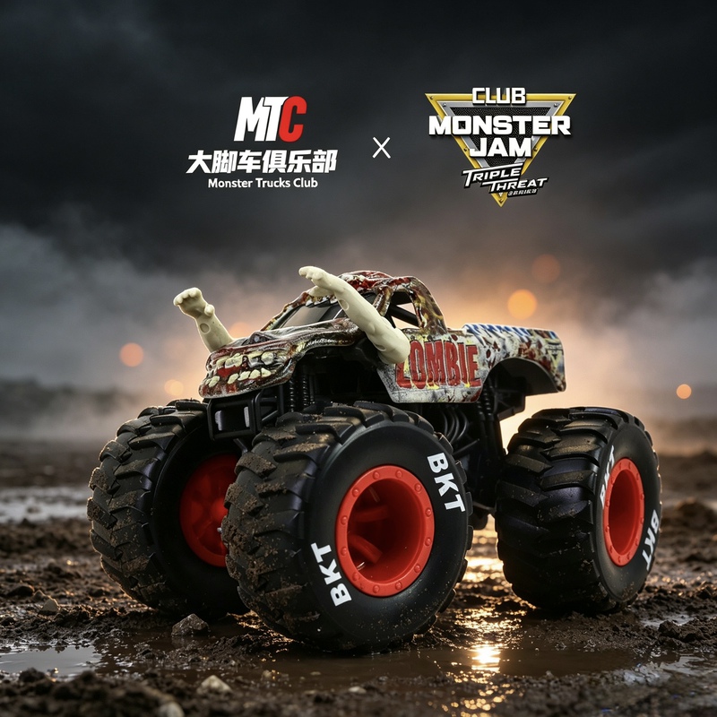 [Monster Truck] Zombie Attack Truck Bigfoot Model Alloy Sliding Toy for Kids Gift 64 Scale