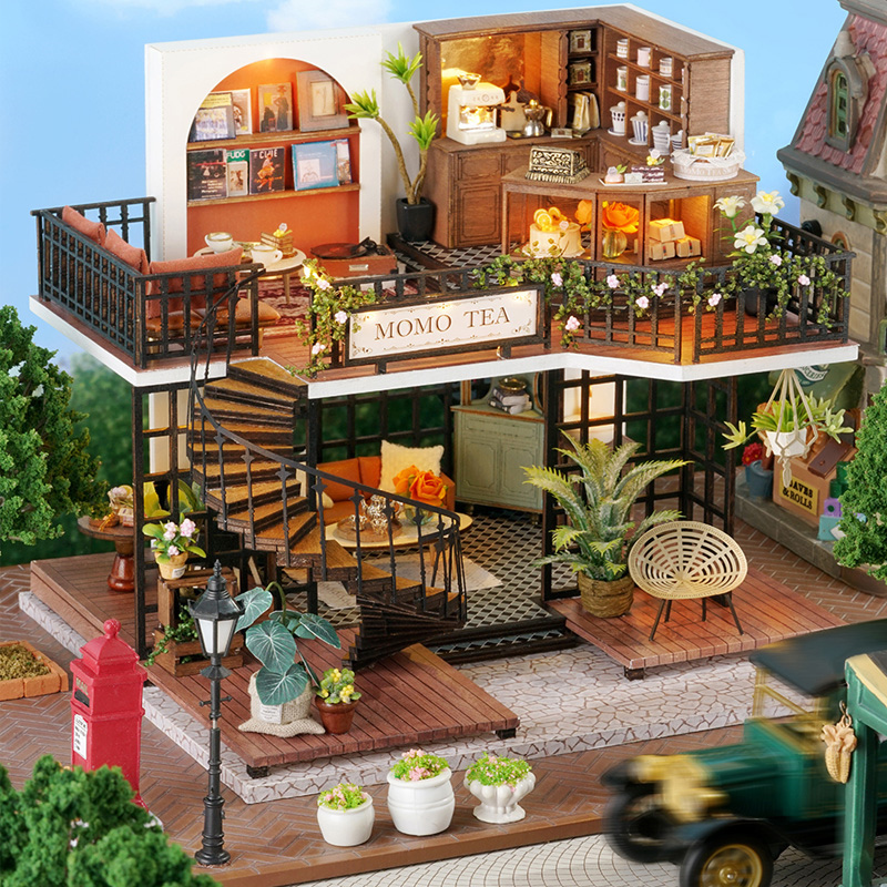 Zhiquwu DIY Small House Jungle Tea Handmade Wooden Miniature House Model Assembly Toy for Girls