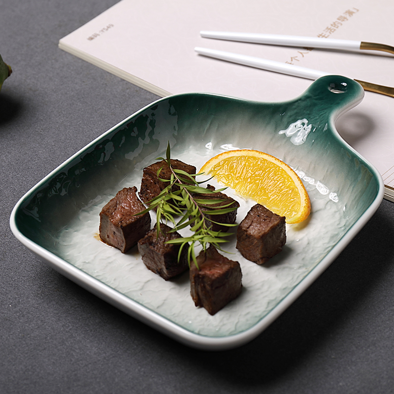 Creative ceramic single handle square baking plate cheese baked rice plate household rectangular plate microwave oven special