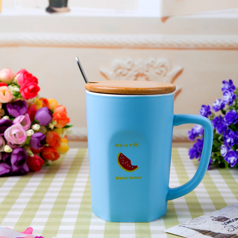 Pastoral style ceramic mug creative coffee cup tea cup with lid spoon accompanying cup retro office
