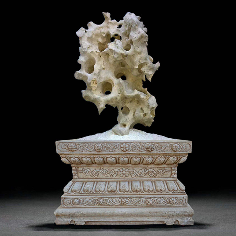 Stone carvings for the Han white jade imitation ancient bonsai Taihu stone base Villa Courtyard Flower-style Flower Seat Chinese Lotus