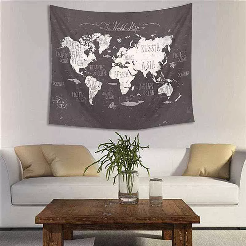 Fan Wei Bắc Âu Mediterranean bản đồ thế giới treo tấm thảm khăn trải bàn vải tấm thảm nền sofa khăn khăn bãi biển - Tapestry thảm treo tường mandala