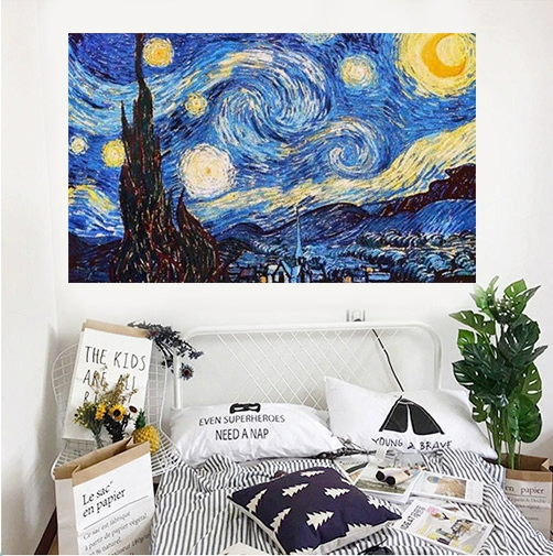 Van Gogh rèm cửa phòng đầy sao bầu trời hướng dương Wei tấm thảm tấm thảm vải treo nền bối cảnh sống bức tranh Bắc Âu - Tapestry Thảm treo tường khổ lớn