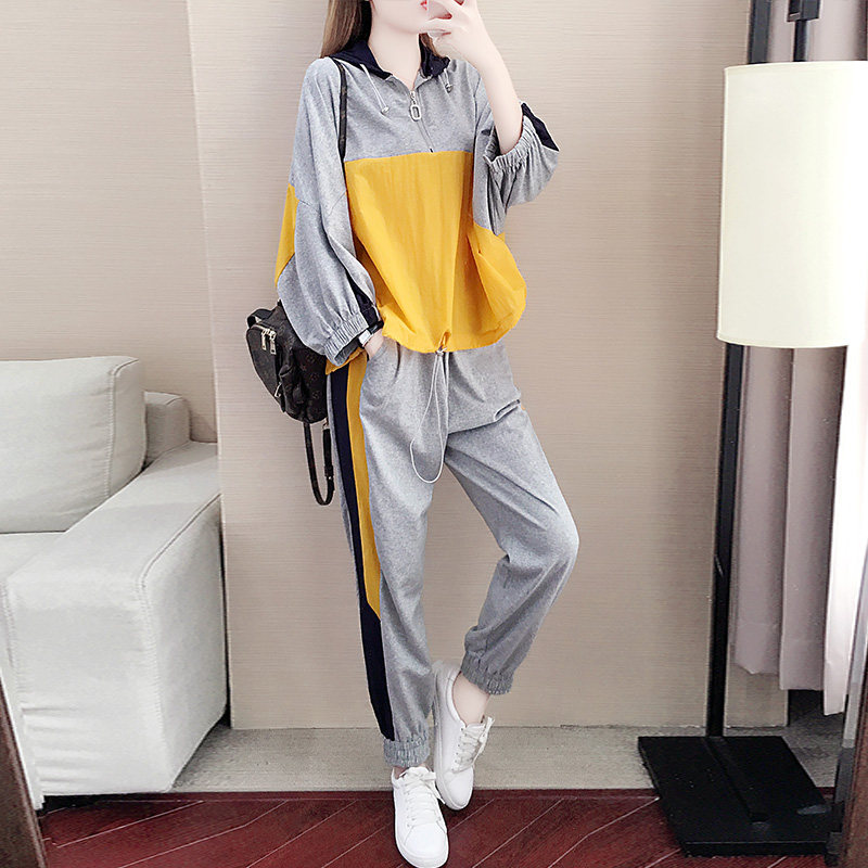 Hong Kong Tidal Wave Summer Sports Suit Women 2022 New Korean Version Fashion Long Sleeve Casual Blouse Trousers Two Pieces