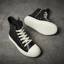 ro shoes trendy mens leather inverted triangle main line milk fragrant thick bottom dark black board shoes short boots Round Owens high-top shoes