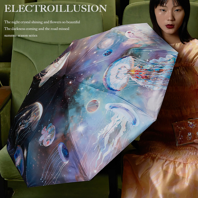 Fantasy Electric Projection Original Jellyfish Universe Umbrella Ultra-Light Vinyl Sunscreen Sunshade Folding Umbrella 70% off Sun Umbrella