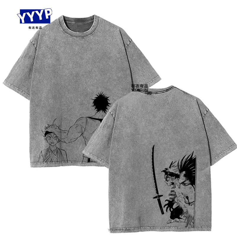 Anime Black Clover Asta American-Style Washed Vintage T-Shirt Loose Fit Men's Short Sleeve ins Anime Black Clover Asta American-Style Washed Vintage T-Shirt Loose Fit Men's Short Sleeve ins