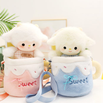Soothing Lamb Plush Toy Crossbody Shoulder Bag Doll Plush Toy Birthday Gift for Girls Cuddle Companion Doll