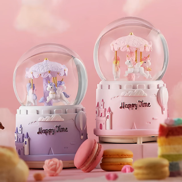 Carousel Crystal Ball Music Box Music Box with Falling Snow for Boys and Girls, Children's Rotating Birthday Gift Toy