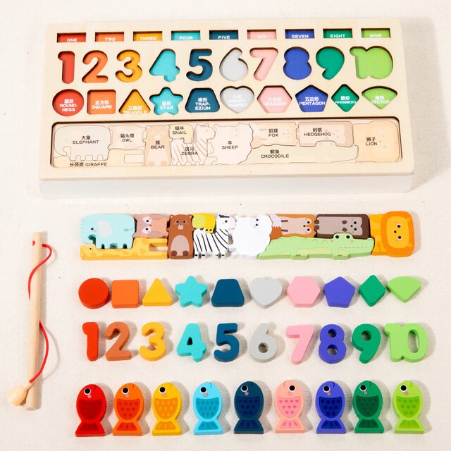 Kindergarten early education educational fishing building blocks children's shape number logarithm board 3-6 years old mathematics Montessori teaching toys