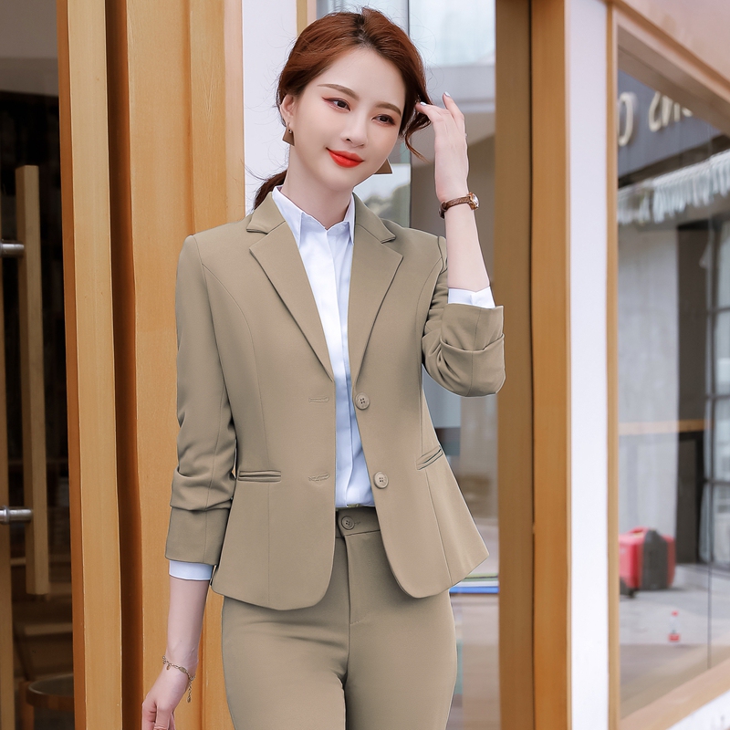 Khaki Blazer for Women, New Spring and Autumn Korean Style Fashion Workwear, Casual Professional Elegant Suit Set