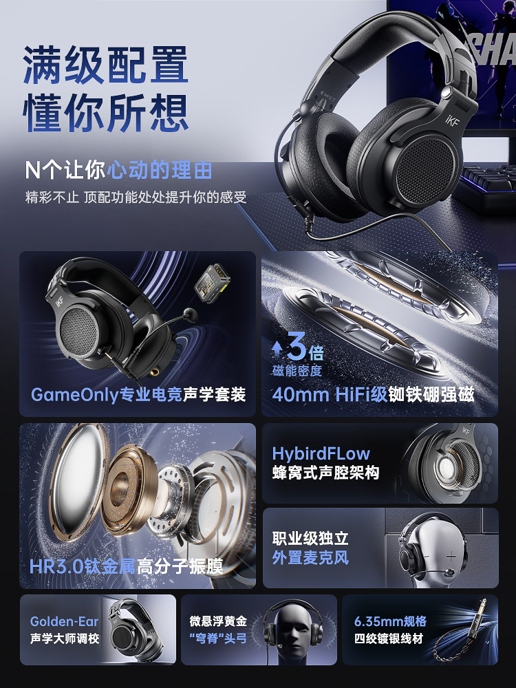 Ikf Vp5 Over-Ear Monitoring Headphones Hifi High-Resolution Headset Gaming Sound Card Dedicated for Gaming Computers Wired