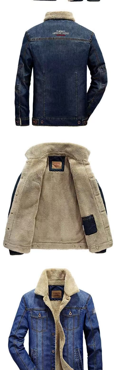 NIAN JEEP mùa thu và mùa đông nam mới cộng với áo khoác nhung Xe jeep dày denim áo khoác cotton ấm áp măng tô nam