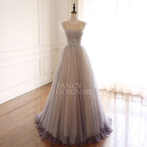 Phantom Dragonfly Crystal Nailed Beads Starry Sky Shining Gold Long Ladies Banquet Toast Dress Transparent Blue Purple Gradient Sen Immortal