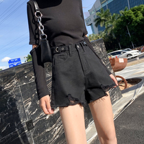 Black high-waisted denim shorts womens summer 2021 new ultra-high waist slim loose a-shaped hot pants ultra-short thin