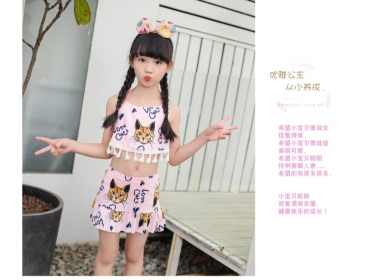 Bộ đồ bơi nữ chia tay áo hai dây kiểu váy tam giác lớn cho bé gái Đồ bơi bé nhỏ mặc bikini tươi - Bộ đồ bơi của Kid đồ bơi cho trẻ