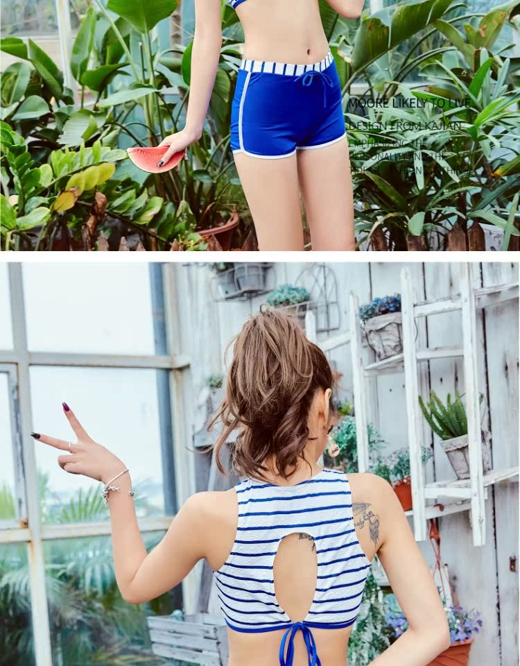 Áo tắm nữ thể thao mới gió phiên bản Hàn Quốc của tự canh phẳng góc chia hai mảnh áo tắm suối nước nóng trực tiếp áo tắm 2 mảnh