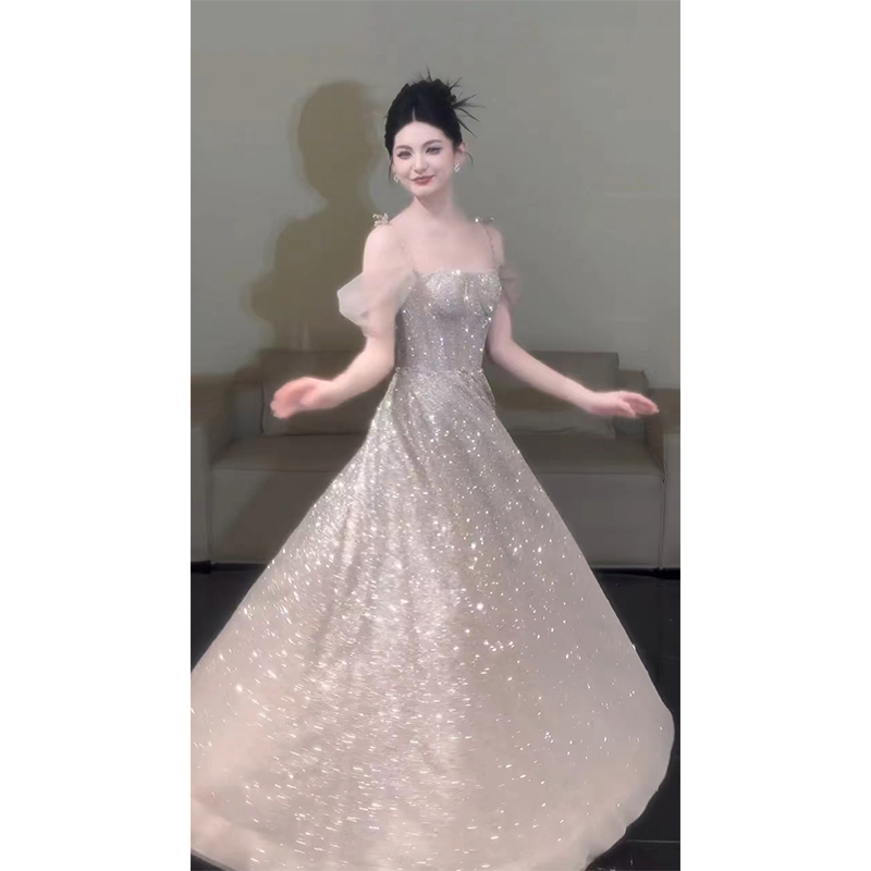 Evening Dress for Women 2026 New Style High-End Socialite Elegant Evening Host Engagement Dress Bride Toast Dress Sparkling