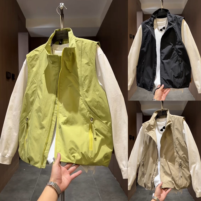 Spring New Workwear Outdoor Stand-Up Collar Functional Style Casual Vest Men's Trendy Fashion Cool Sleeveless Jacket Waistcoat