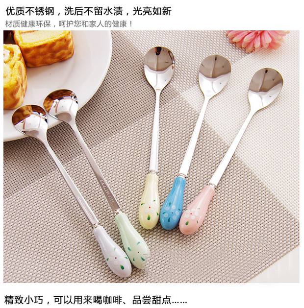 Sáng tạo cà phê khuấy thìa gốm xử lý thìa cà phê sữa muỗng thép không gỉ - Cà phê bình pha cà phê moka điện