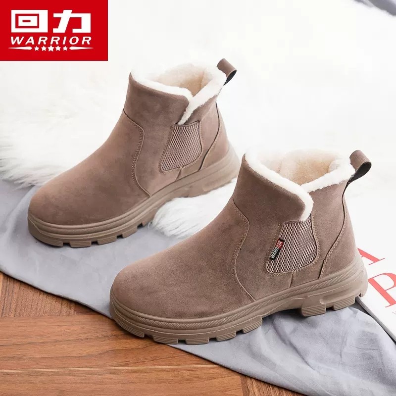 Warrior レディース スノーブーツ 2026年冬新作、フリース裏地、厚手、ファー裏地、暖かい、スリッポン、北京古風スタイル（メンズ）