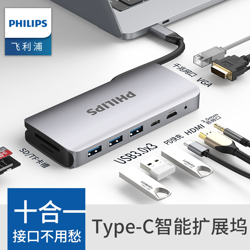 Philips Typec Expansion Dock HDMI Expansion Dock Desktop Laptop Phone USB Adapter Extension Cord HUB Thunder 3 Applicable to iPad Huawei Apple MacBookPro